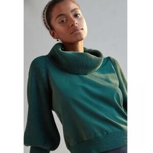 Anthropologie Dolan Teal Cowl Neck Emerald Green Balloon Sleeve Sweater Size XS